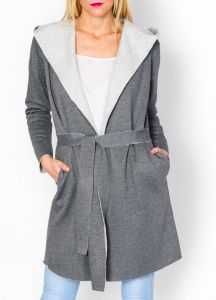 -20% SALE Ocieplany kardigan wiązany z kapturem