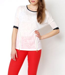 -20% SALE Bluzka wstawki skóra złote zamki