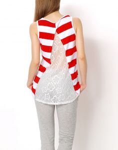 -20% SALE Wygodna bluzka paski plecy koronka