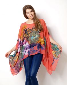 -20% SALE Floral szyfon ponczo bluzka oversize
