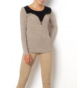 -20% SALE Bluzka dekolt ekoskóra zamek